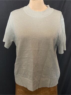 Vintage BFA Classics Silver Sparkly Short Sleeve Knit Top | Shimmering